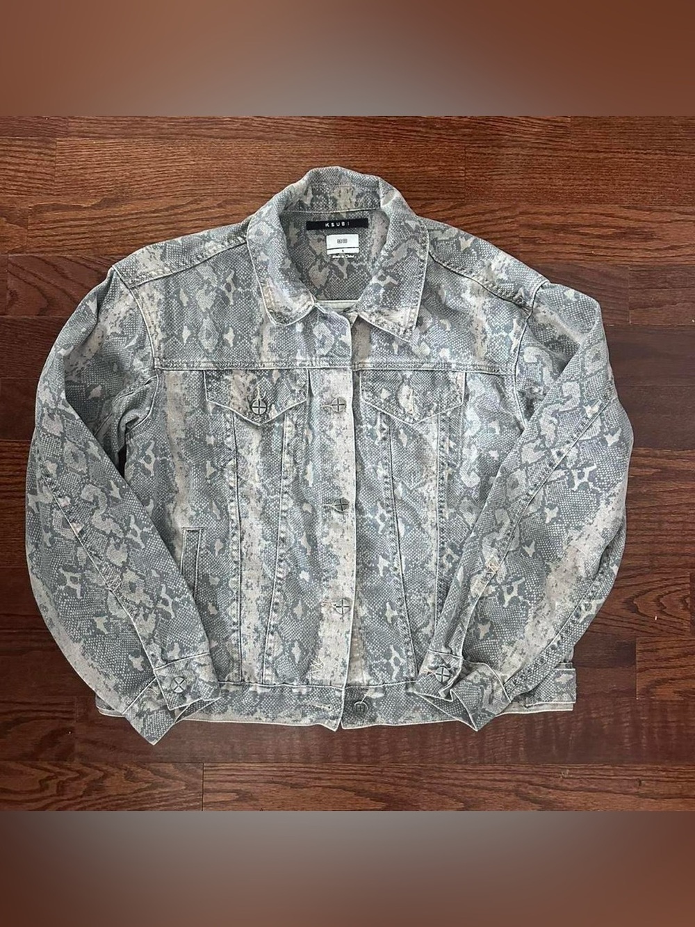 Ksubi Women's Snake-Print Denim Jacket — Light Gray